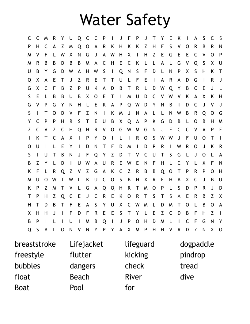 Water Safety Word Search