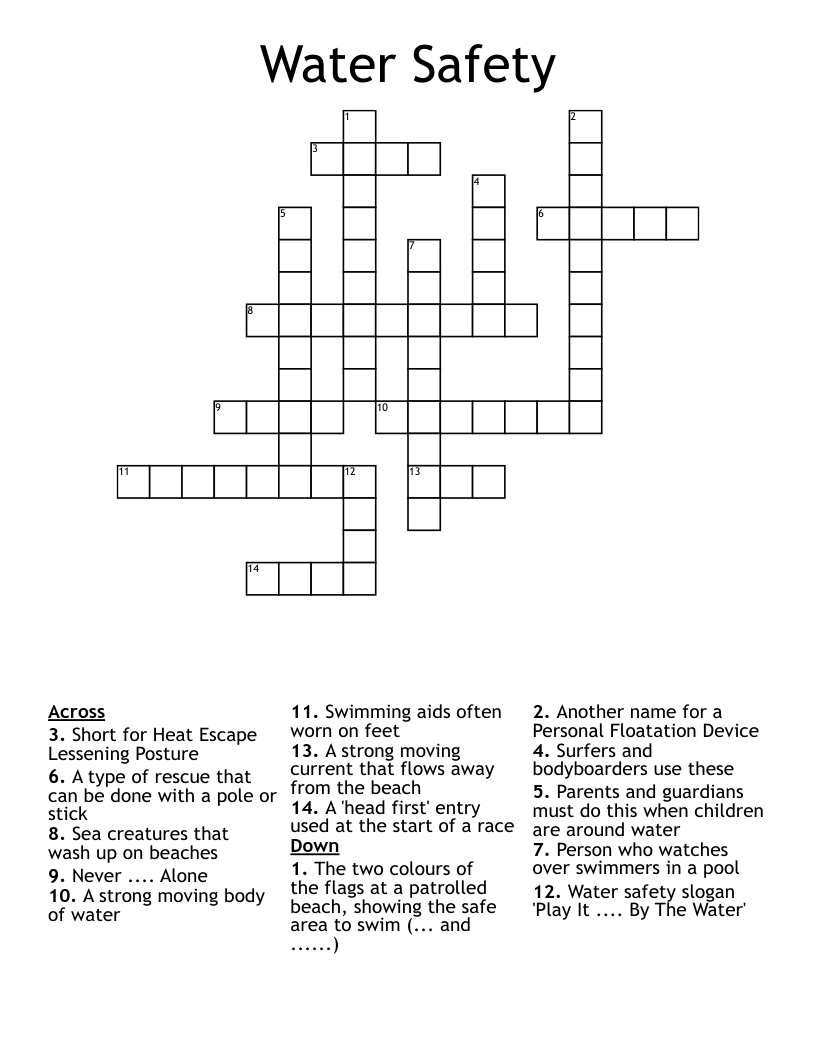 Water Safety Crossword