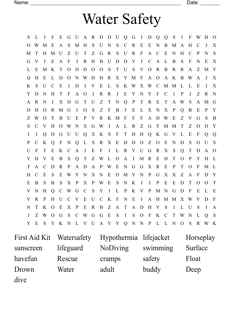 Water Safety Word Search