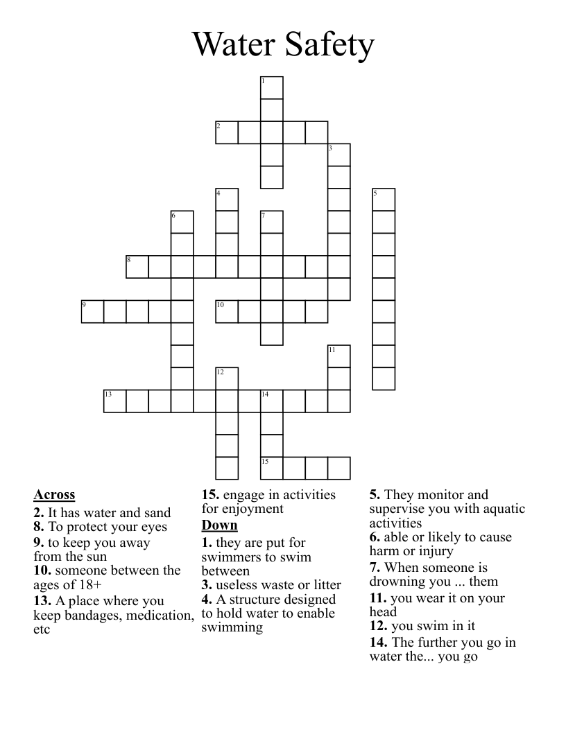 Water Safety Crossword