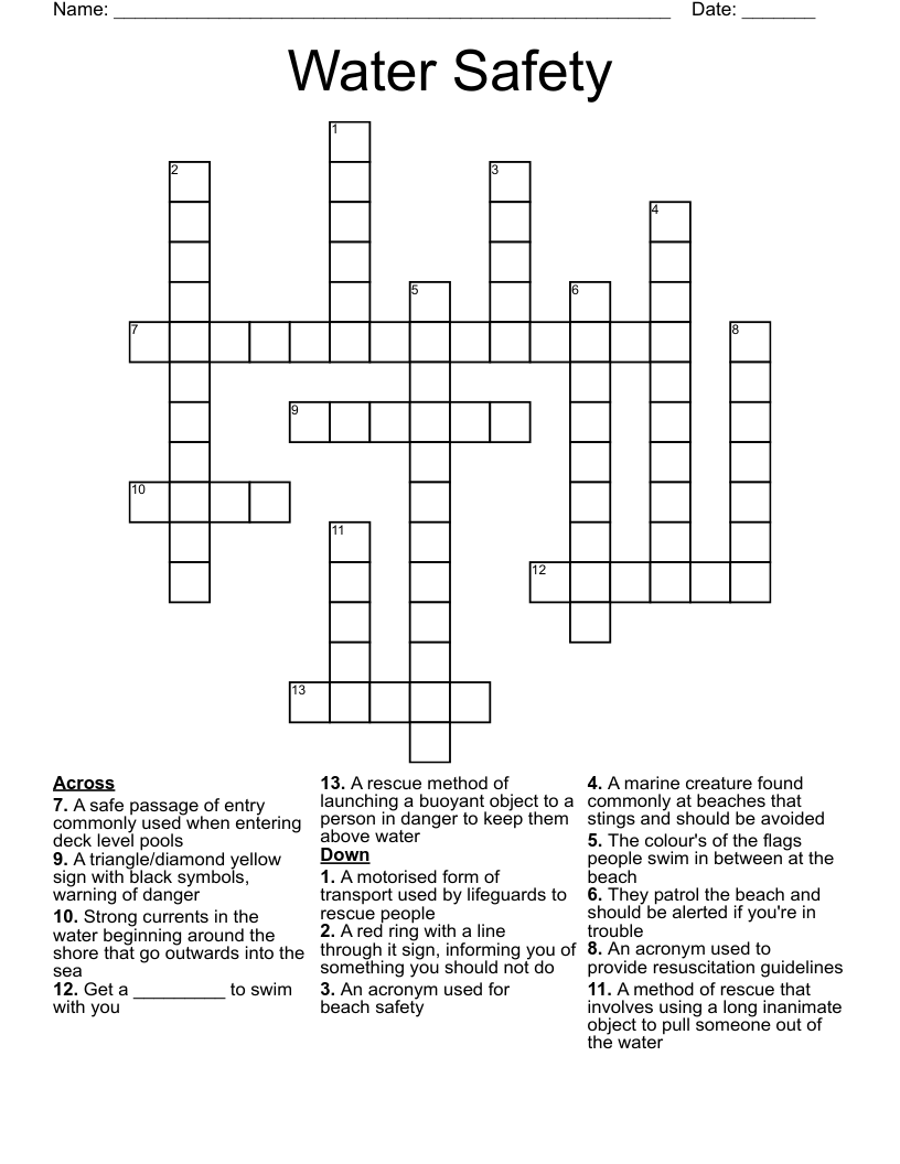 Water Safety Crossword