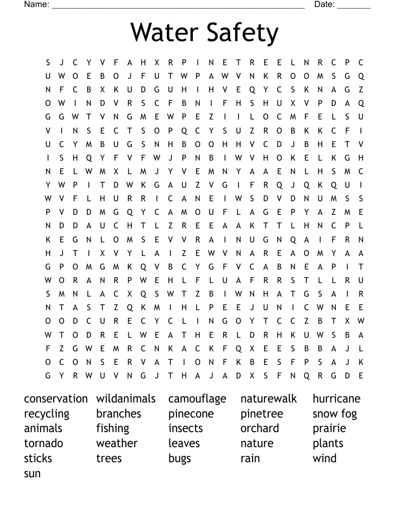 Water Safety Word Search