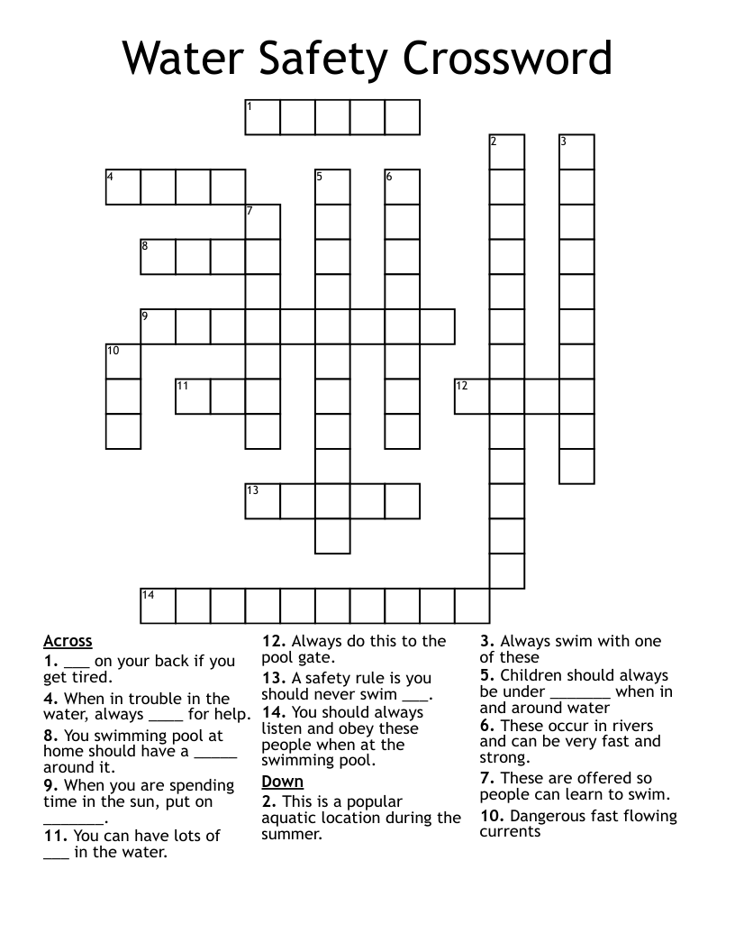 Water Safety Crossword