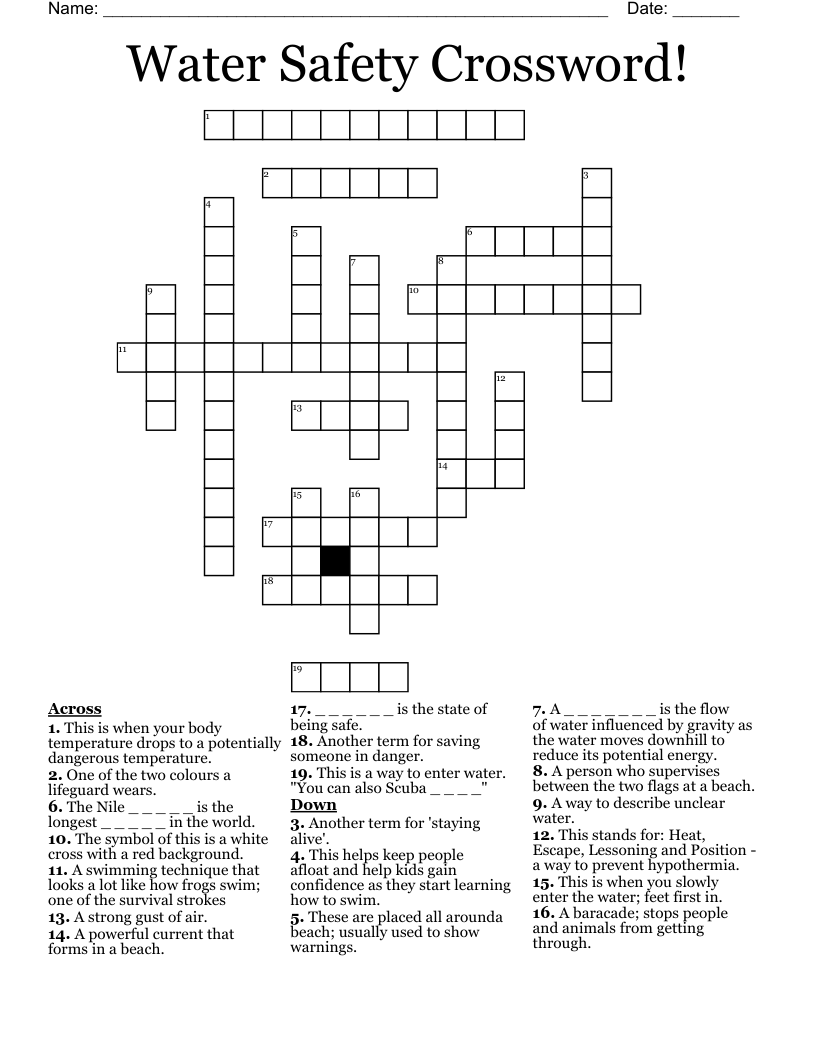 Water Safety Crossword!