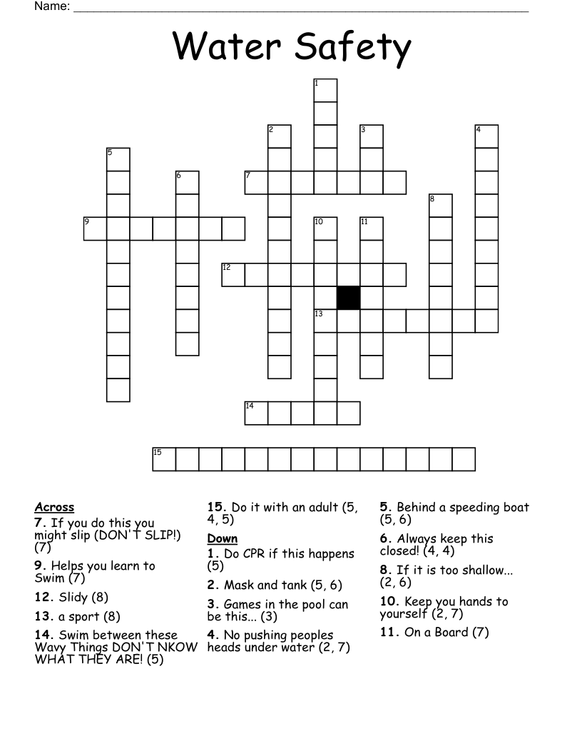 Water Safety  Crossword