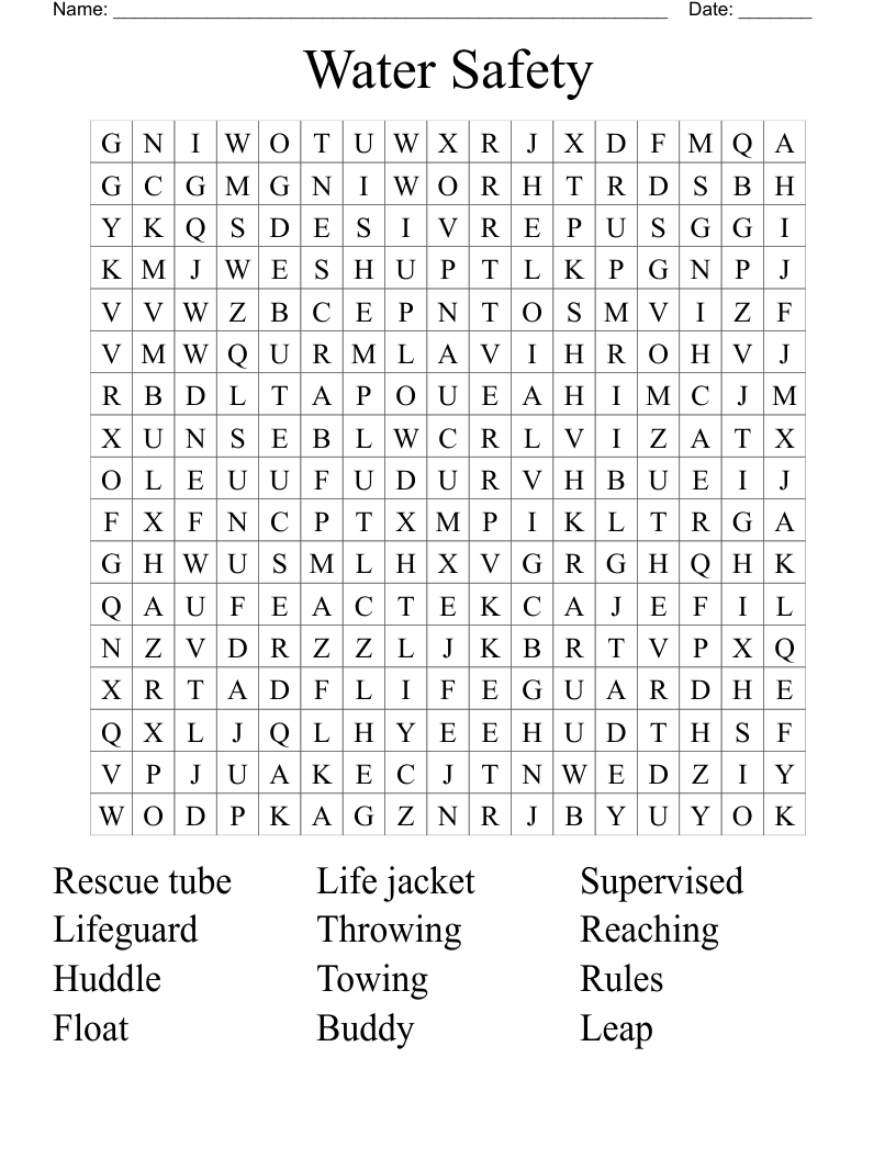 Water Safety  Word Search