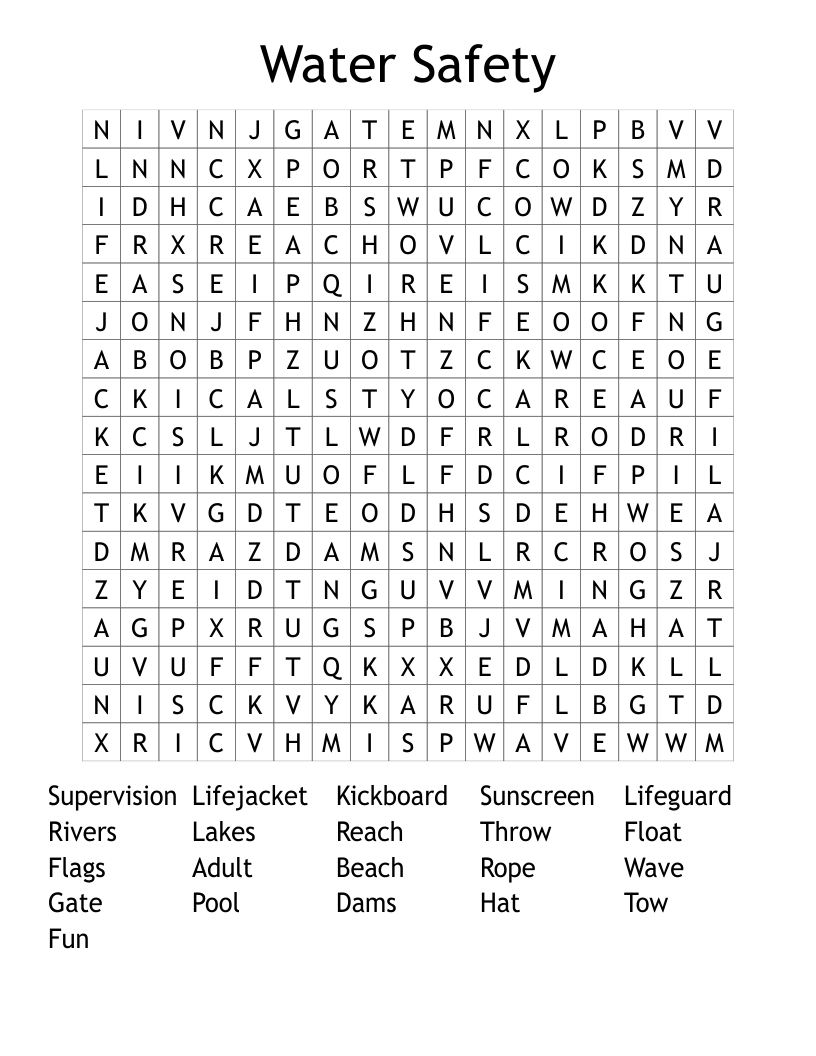 Water Safety  Word Search