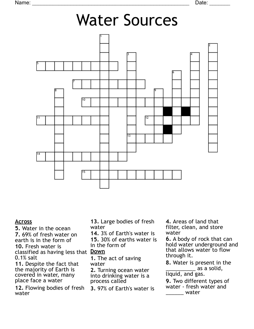 Water Sources Crossword