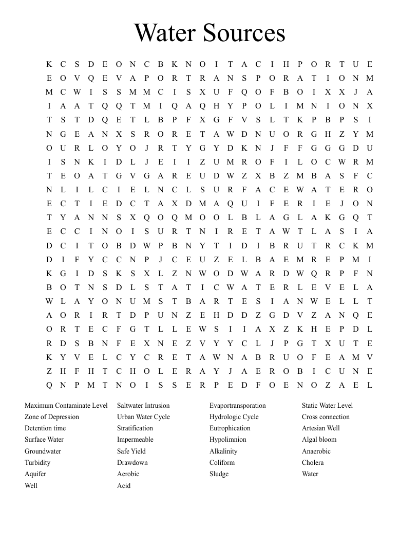 Water Sources  Word Search