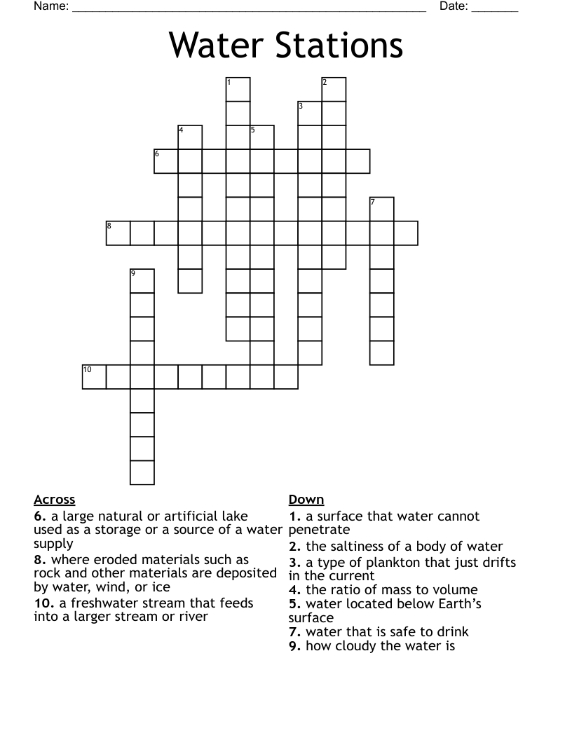 Water Stations Crossword