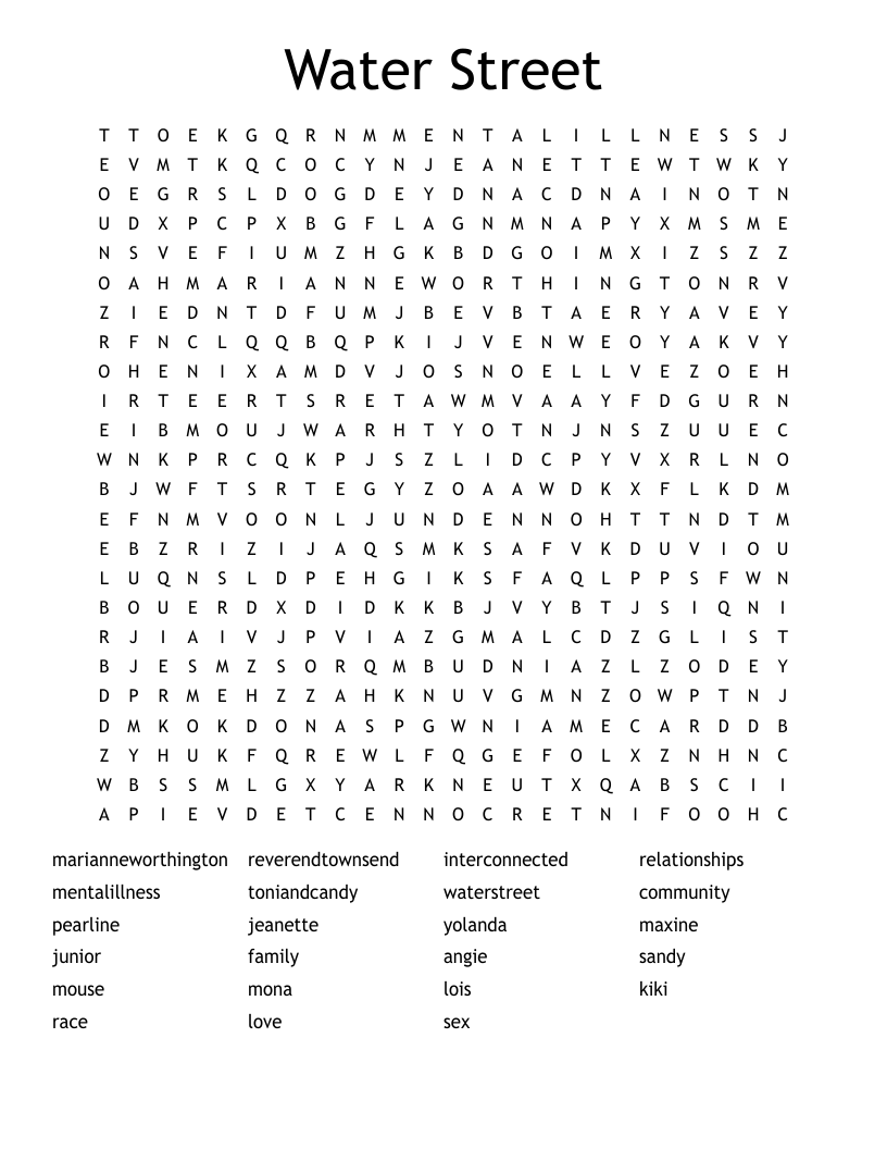 Water Street Word Search