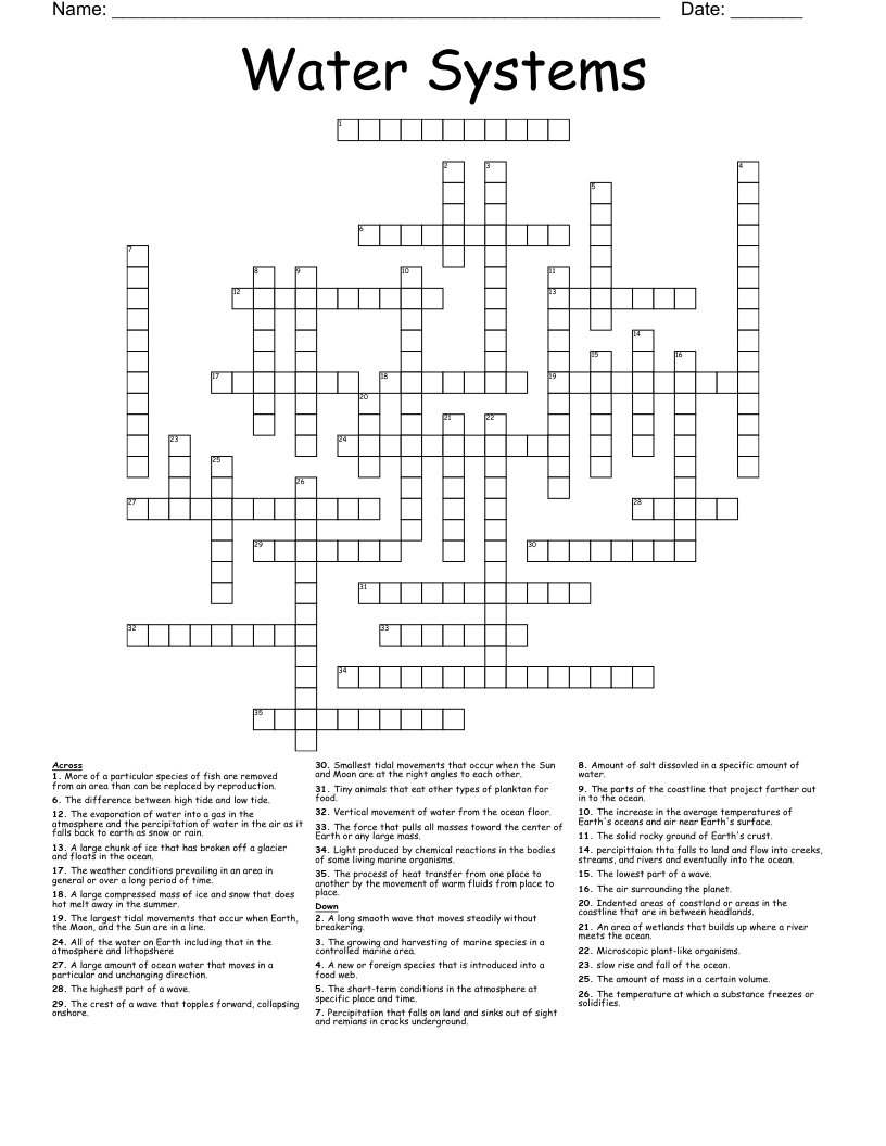 Water Systems Crossword