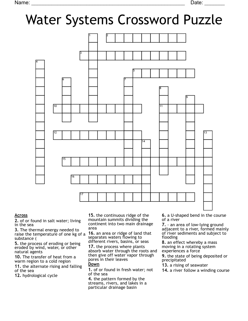 Water Systems Crossword Puzzle