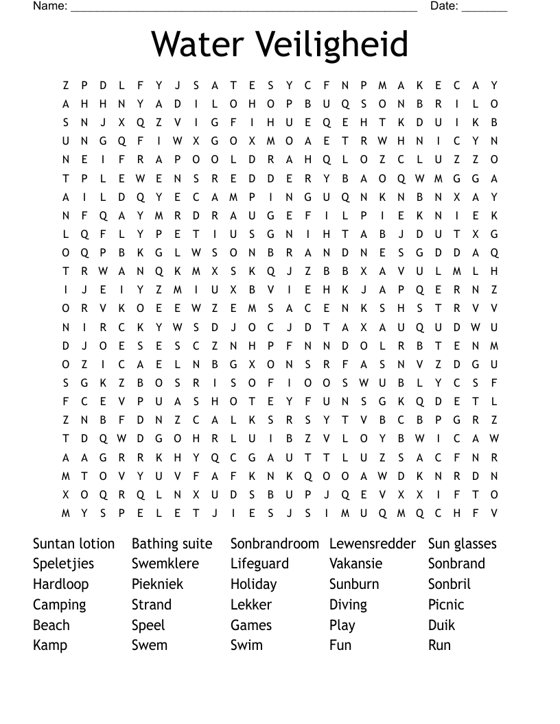 Water Veiligheid Word Search