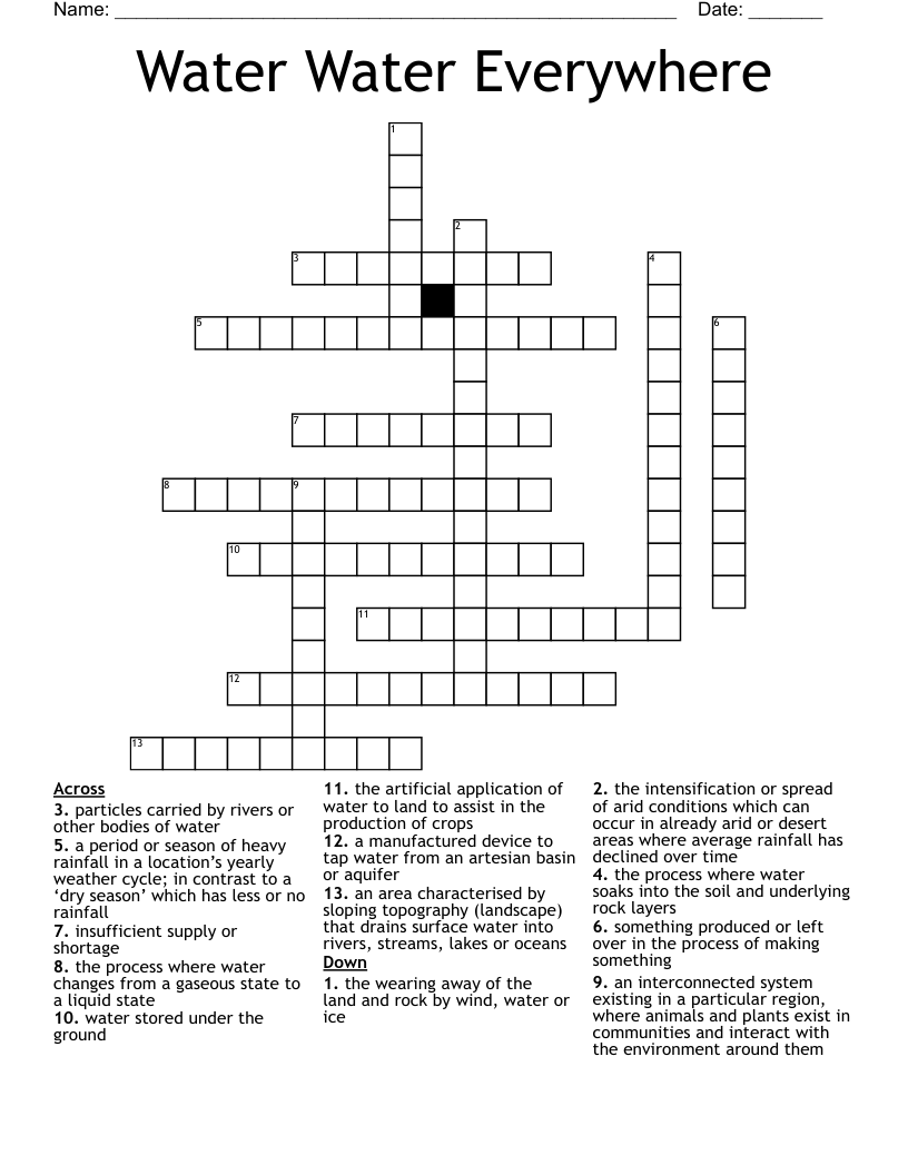 Water Water Everywhere Crossword