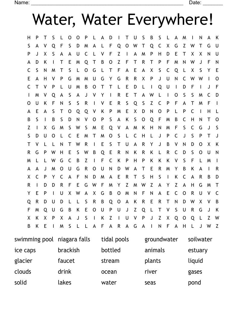 Water, Water Everywhere! Word Search