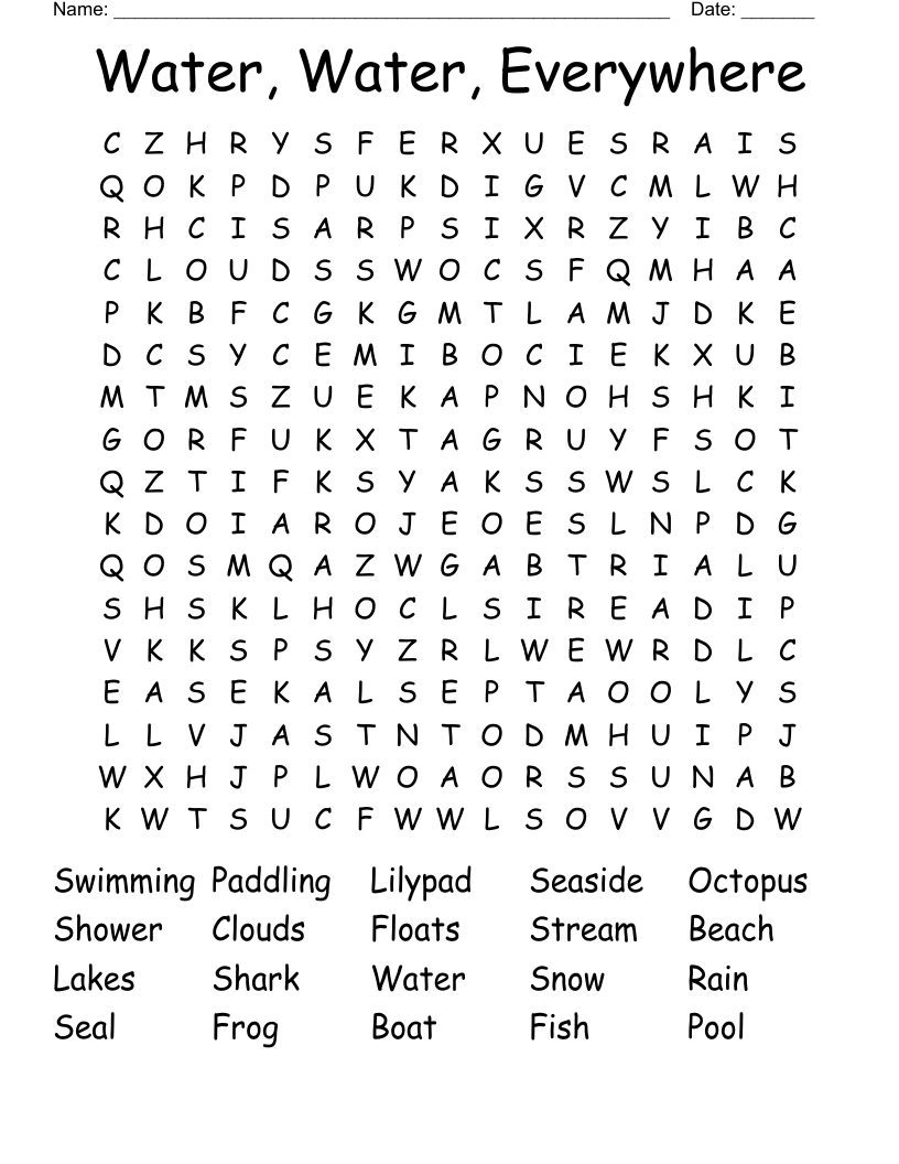 Water, Water, Everywhere Word Search