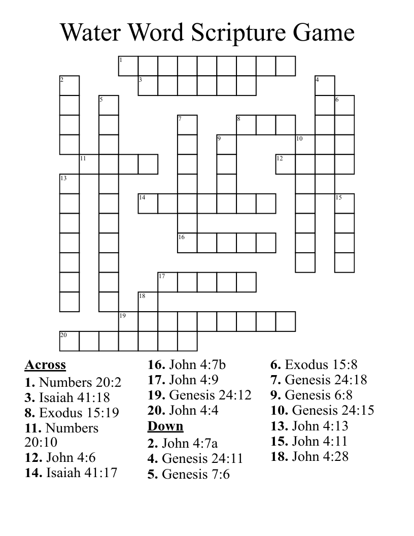 Water Word Scripture Game Crossword