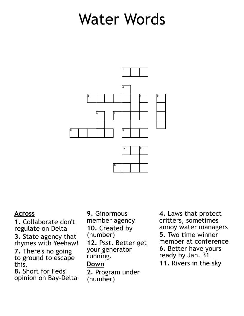 Water Words Crossword