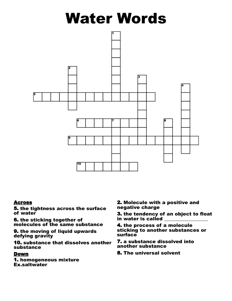 Water Words  Crossword
