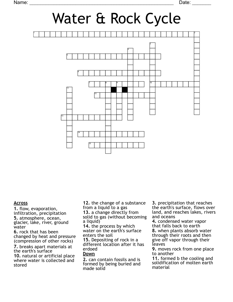 Water & Rock Cycle Crossword