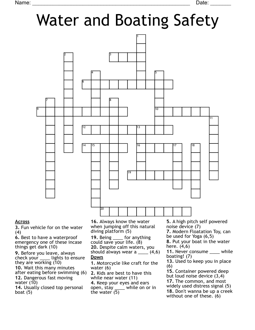 Water and Boating Safety Crossword