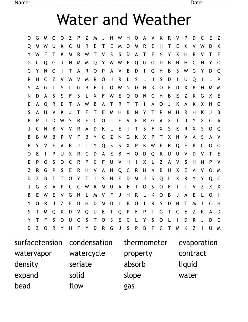 Water and Weather Word Search