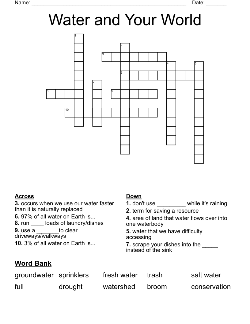 Water and Your World Crossword