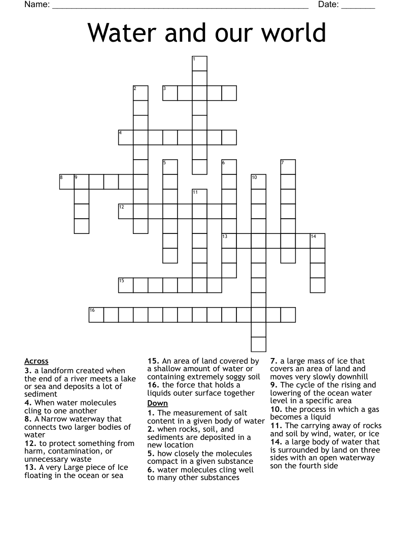 Water and our world Crossword