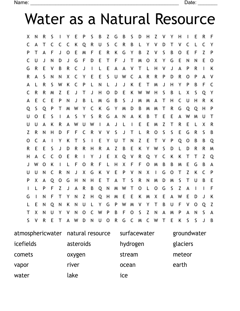 Water as a Natural Resource Word Search