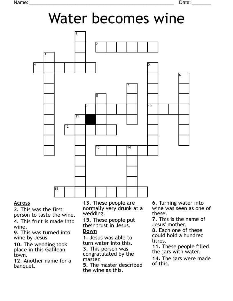 Water becomes wine Crossword