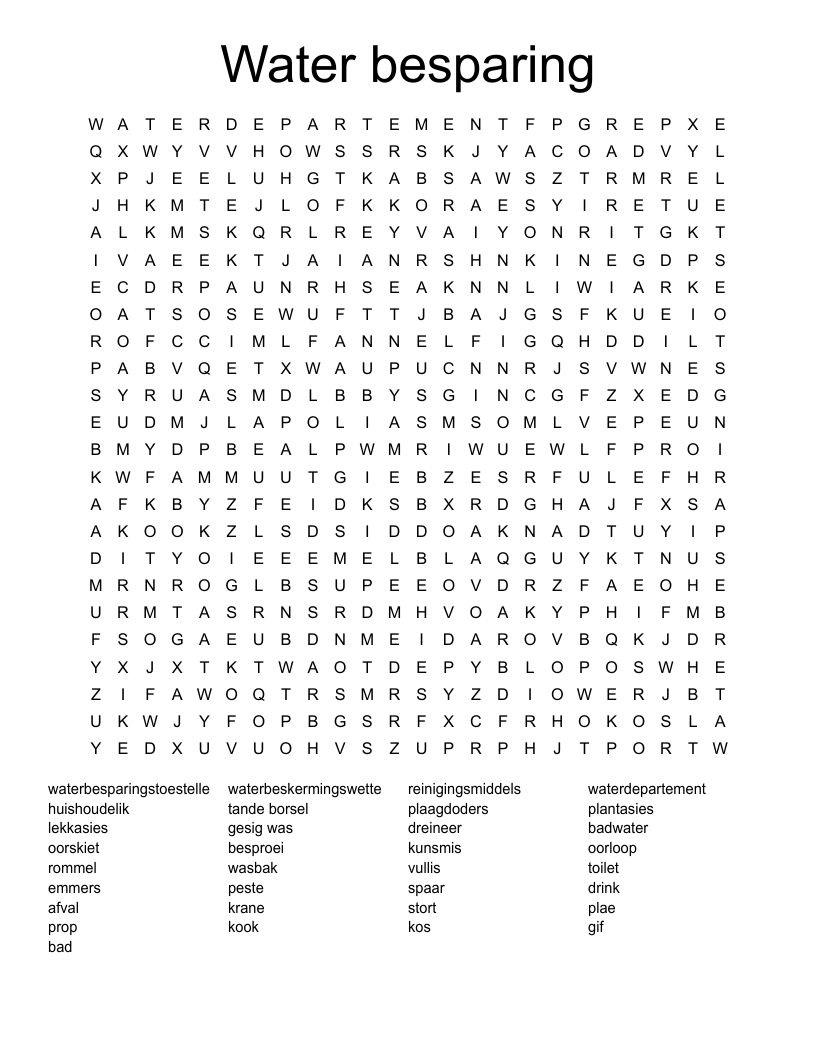 Water besparing Word Search