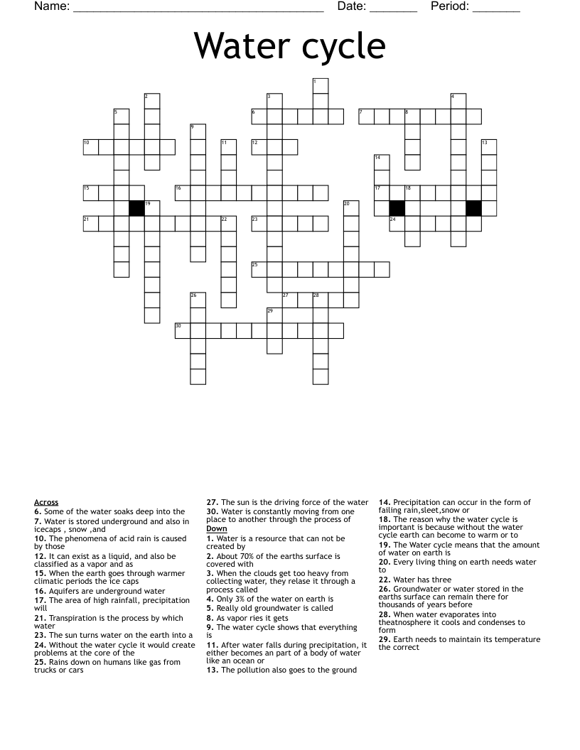 Water cycle Crossword
