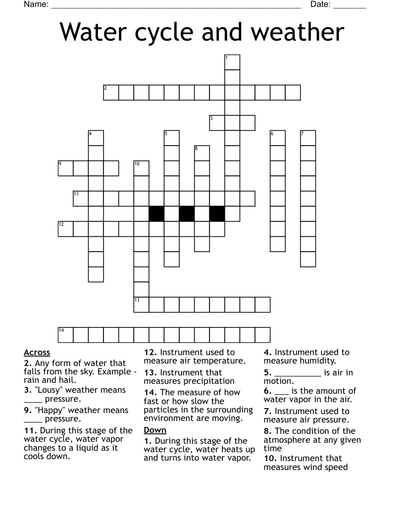 Water cycle and weather Crossword