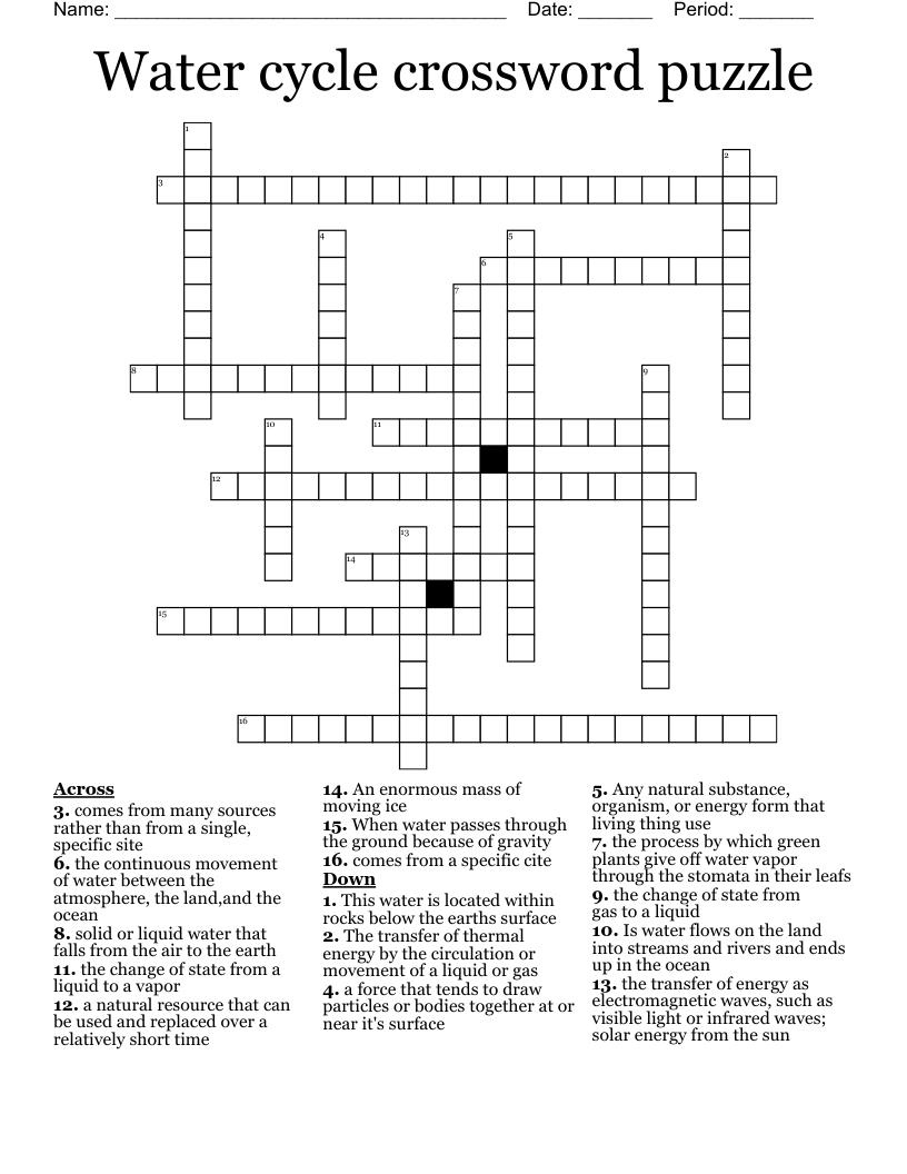 Water cycle crossword puzzle