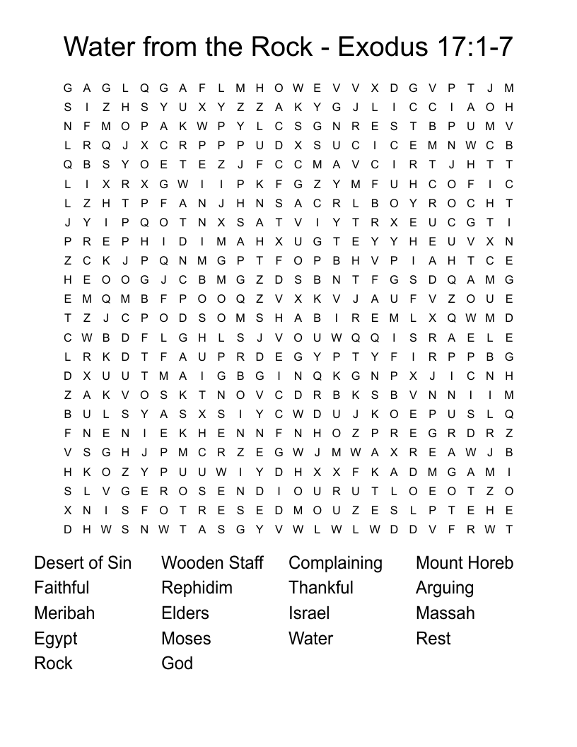 Water from the Rock - Exodus 17:1-7  Word Search