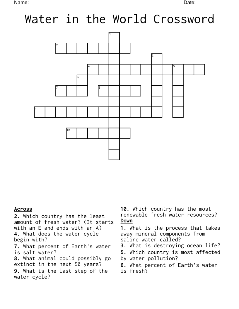Water in the World Crossword