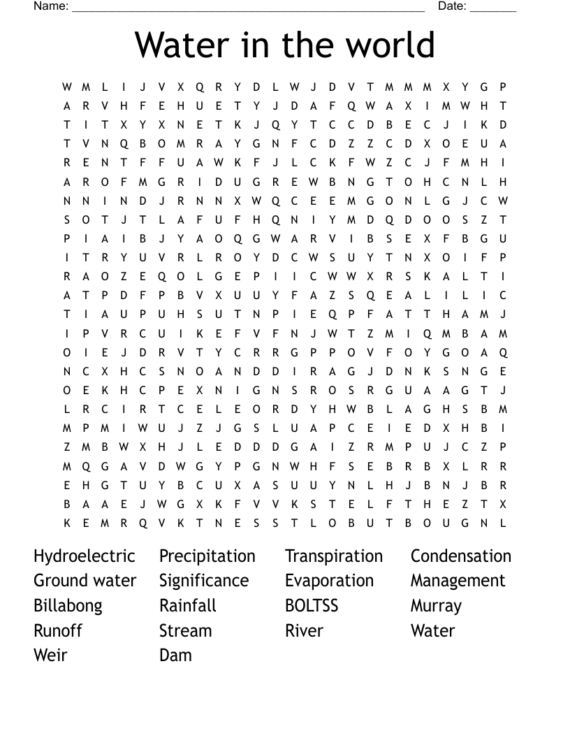 Water in the world Word Search