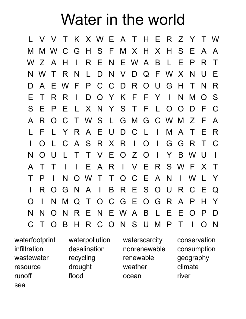 Water in the world Word Search