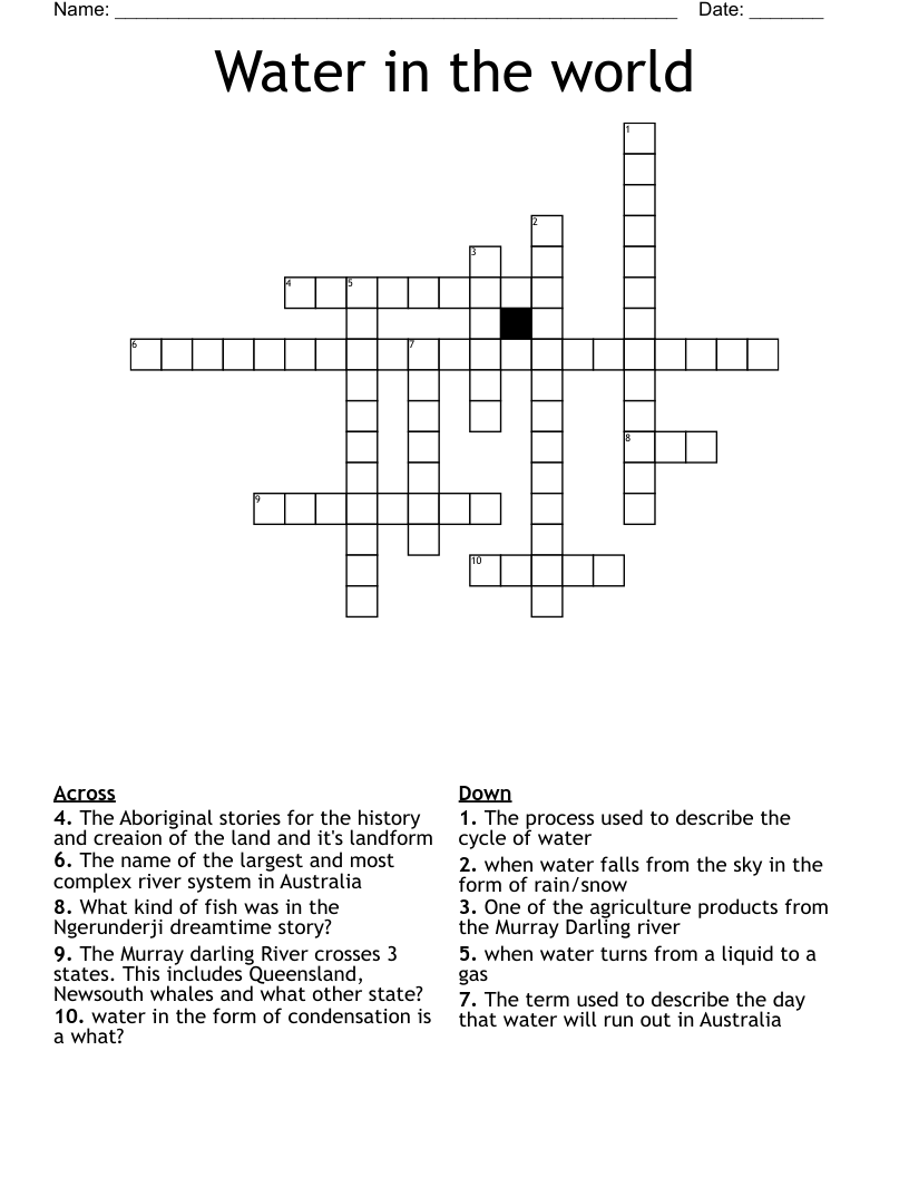 Water in the world  Crossword