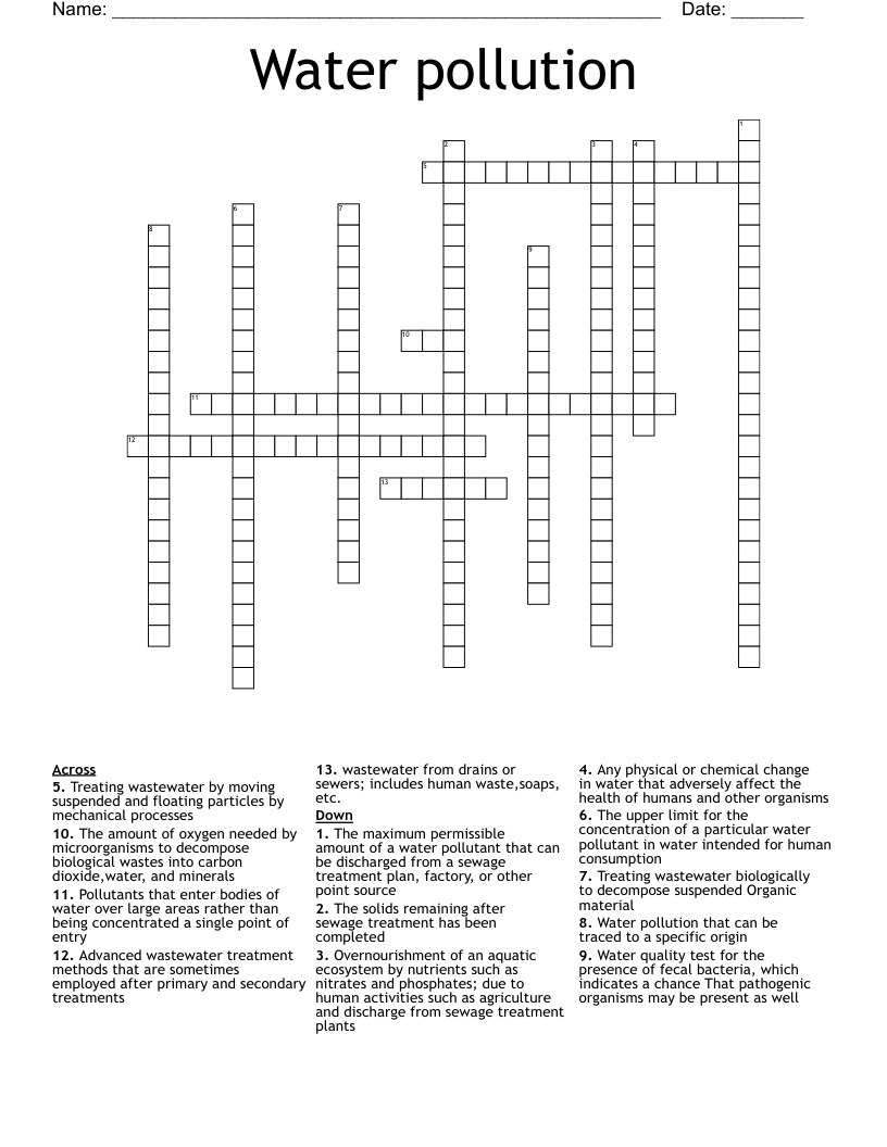 Water pollution  Crossword
