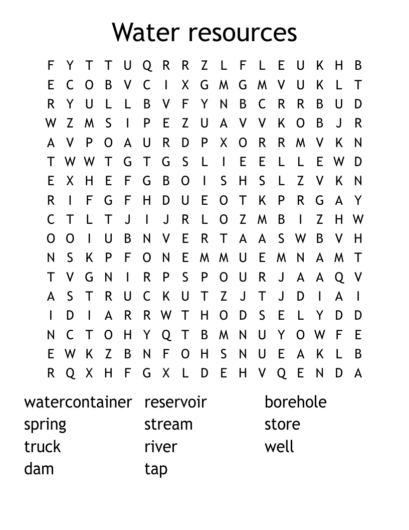 Water resources Word Search