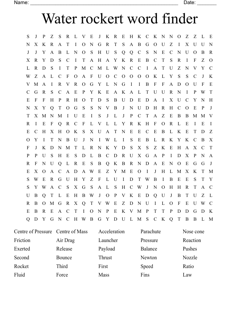 Water rockert word finder Word Search