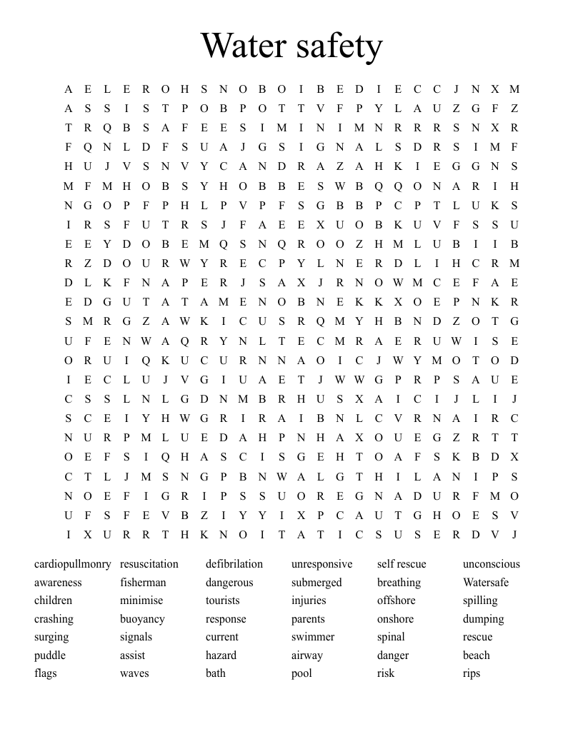 Water safety Word Search