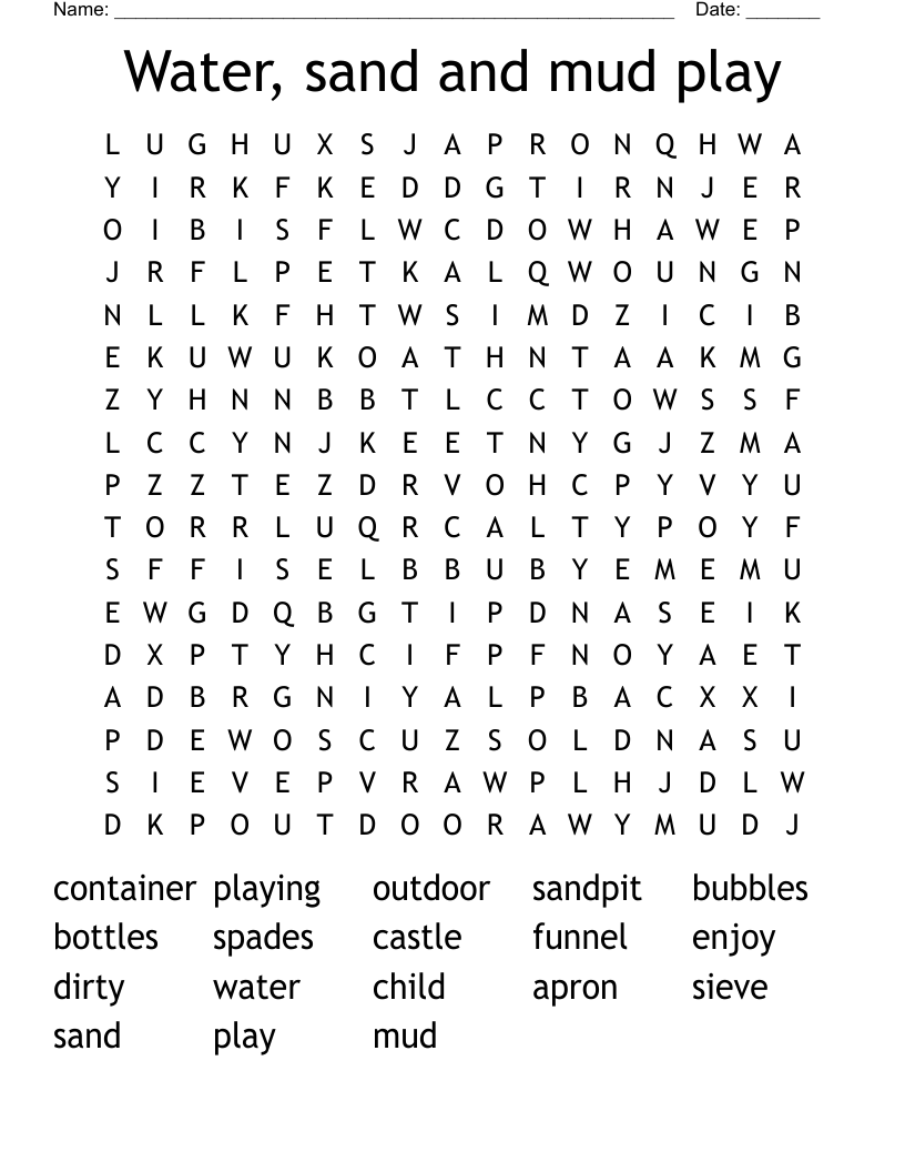 Water, sand and mud play Word Search