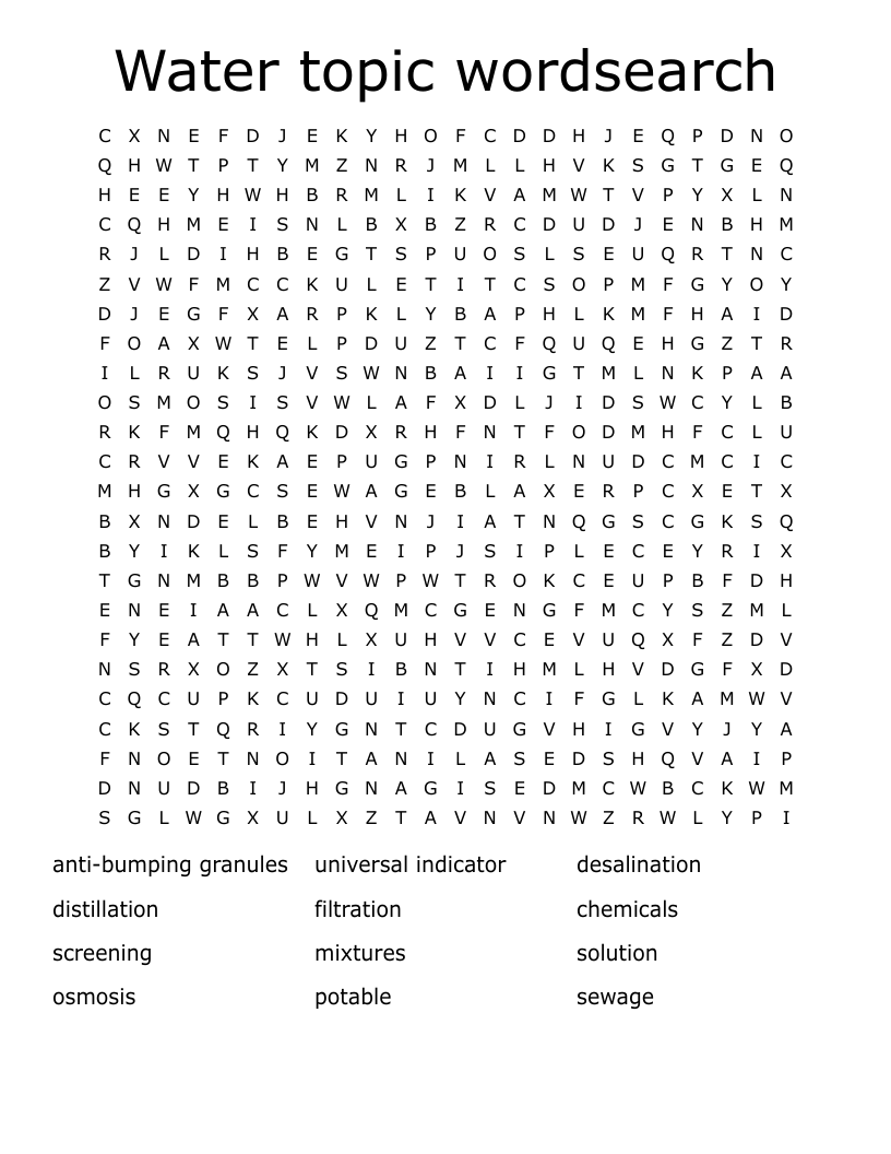 Water topic wordsearch