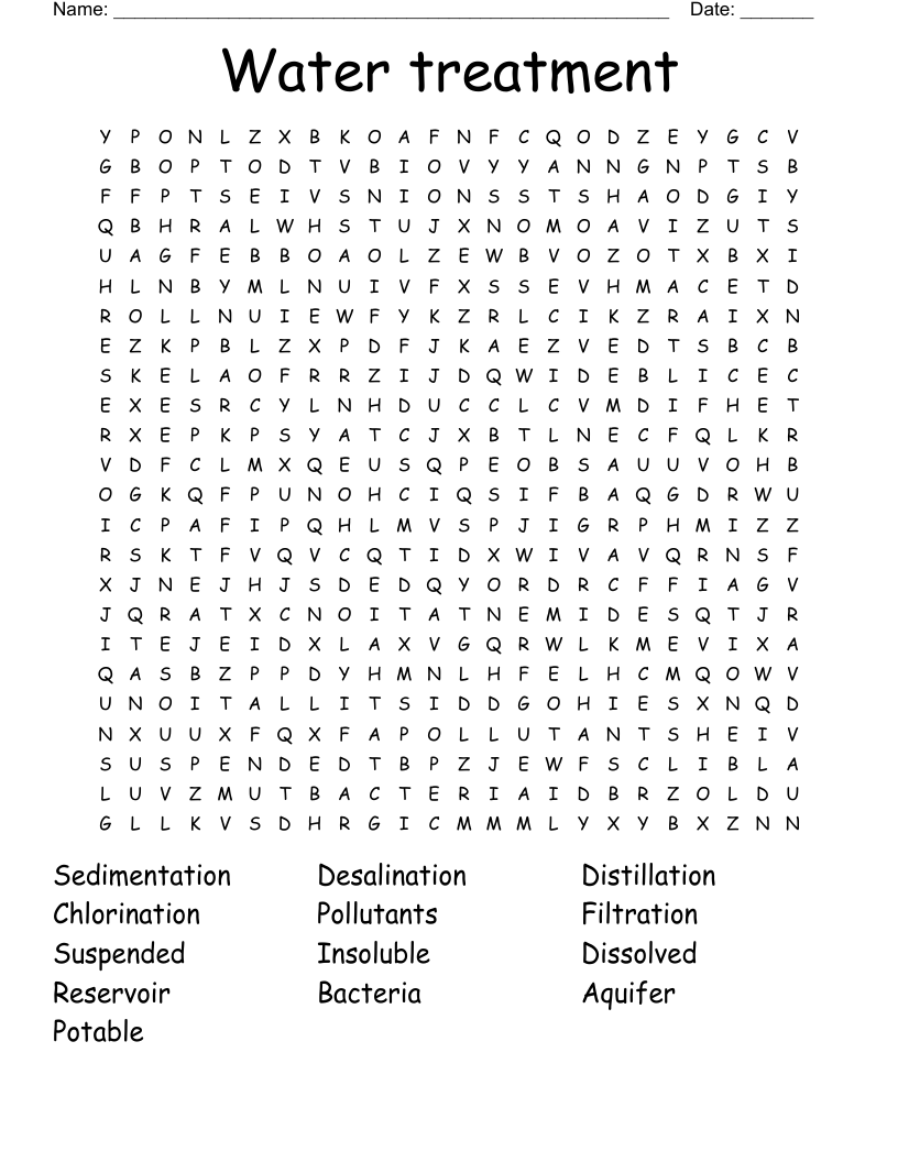 Water treatment Word Search