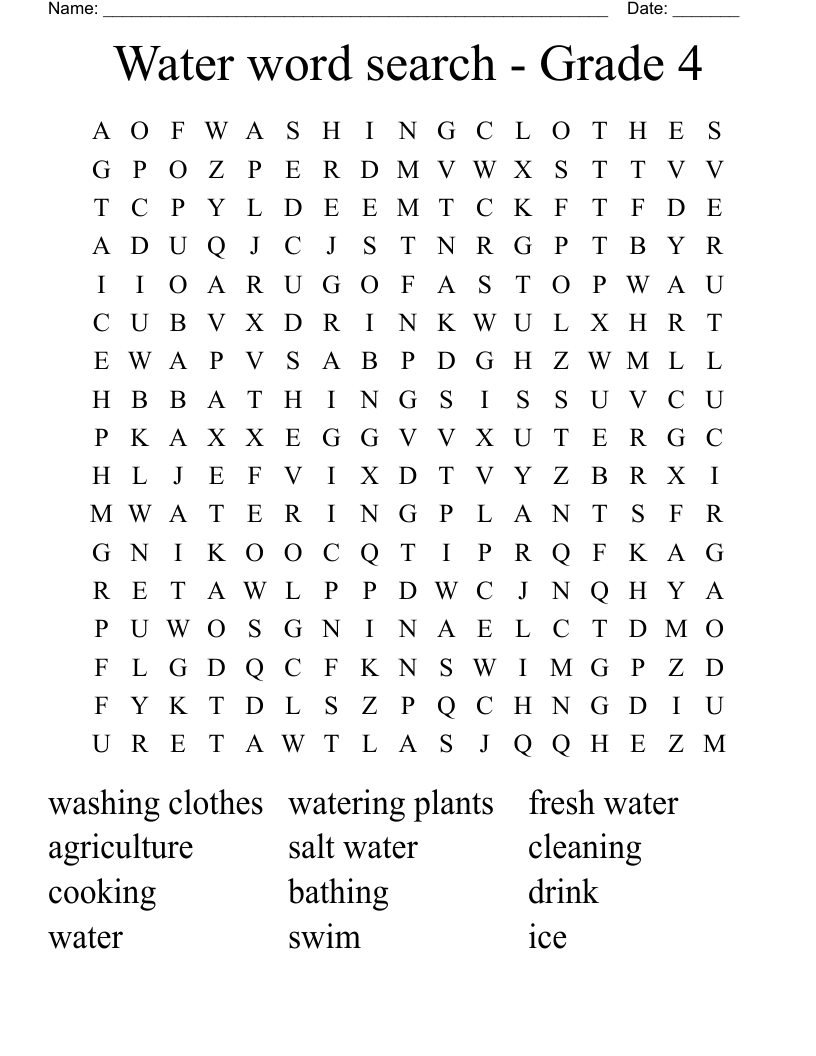 Water word search - Grade 4