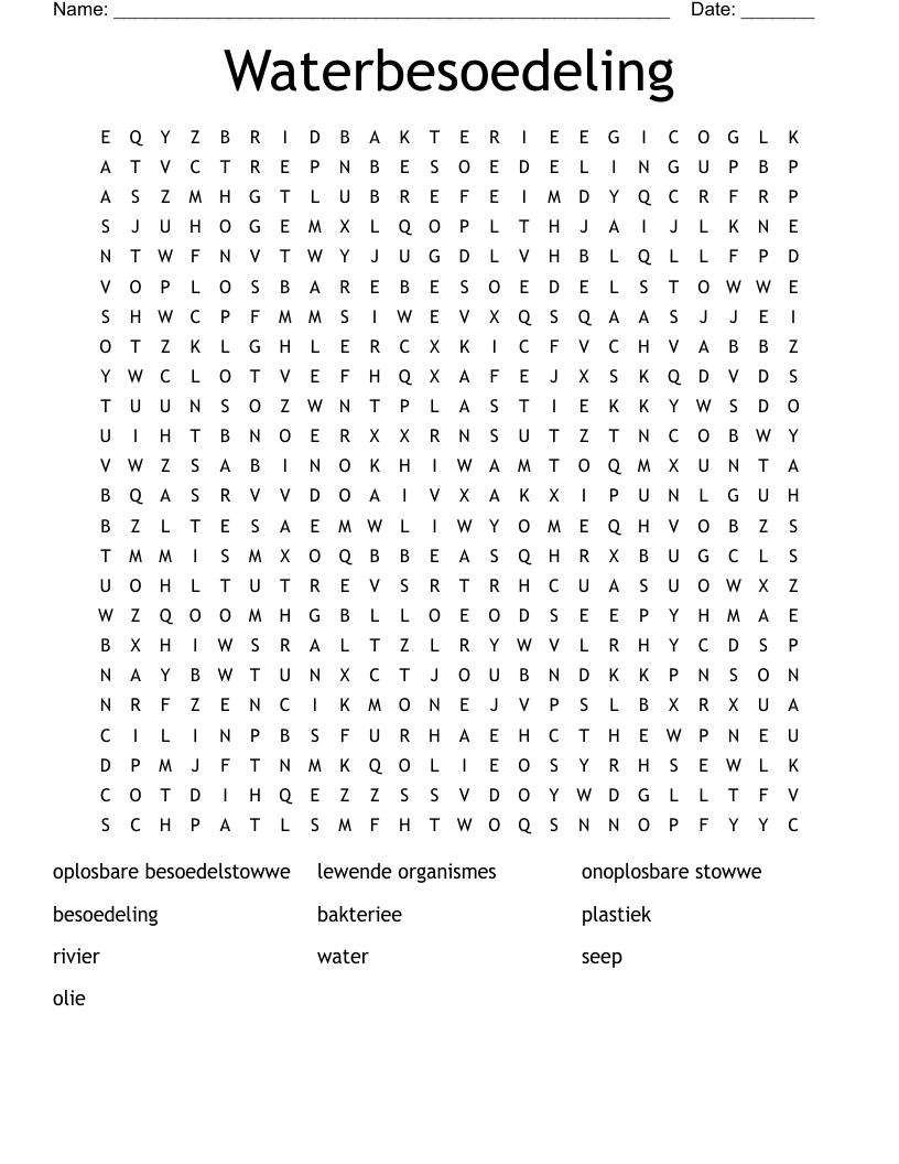Waterbesoedeling Word Search
