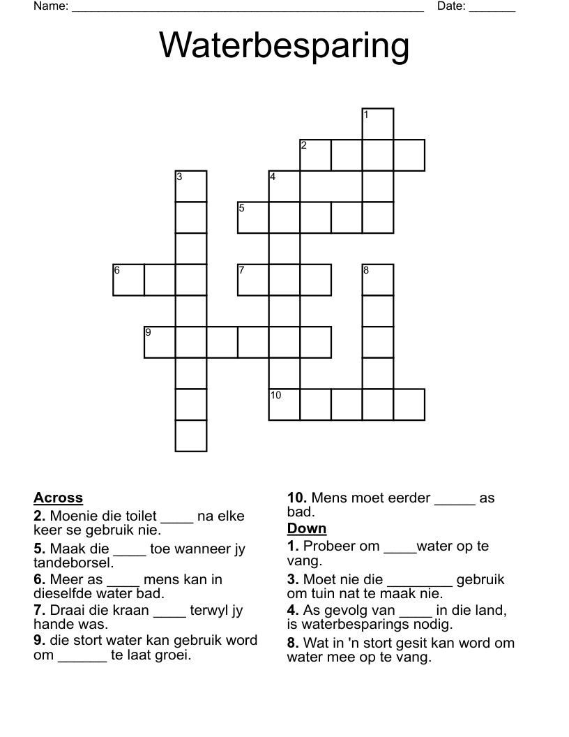 Waterbesparing Crossword
